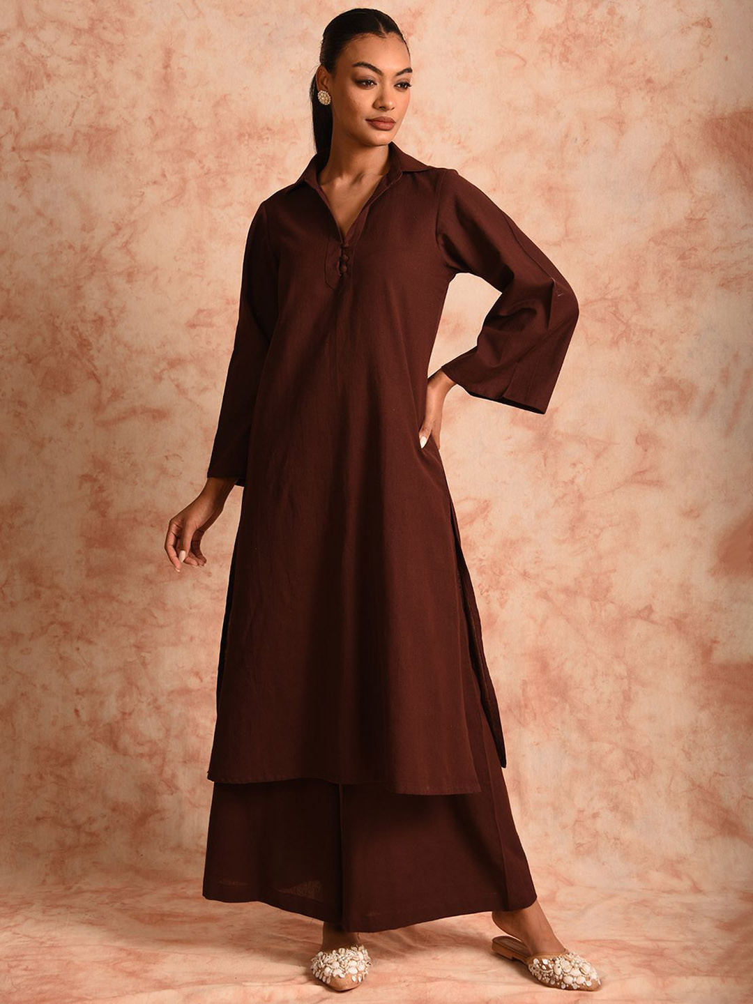 JHALAKK BY LAALZARI Linen Shirt Collared Tunic With Palazzos Co-Ords