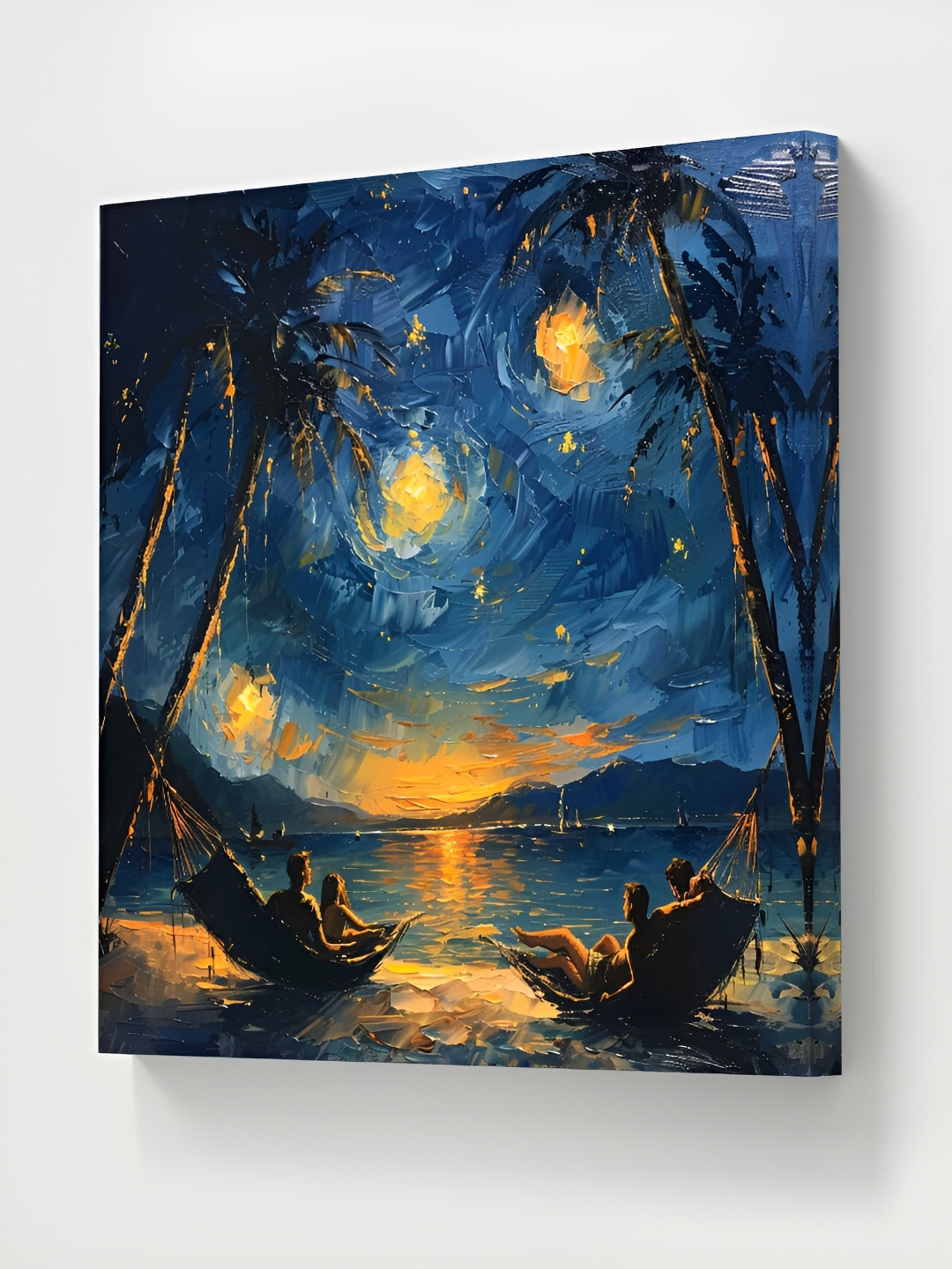 SAF Navy Blue & Yellow Tropical Beach Printed Canvas Wall Art