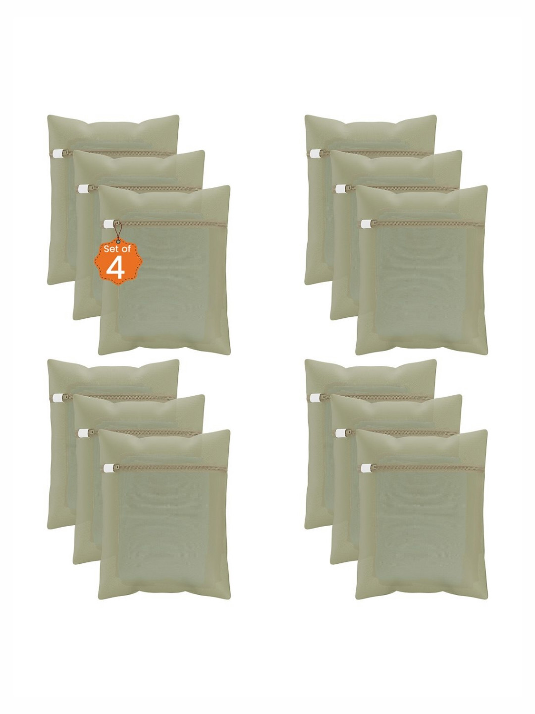 Aura 12Pcs Beige Reusable Mesh Laundry Bags With Zipper