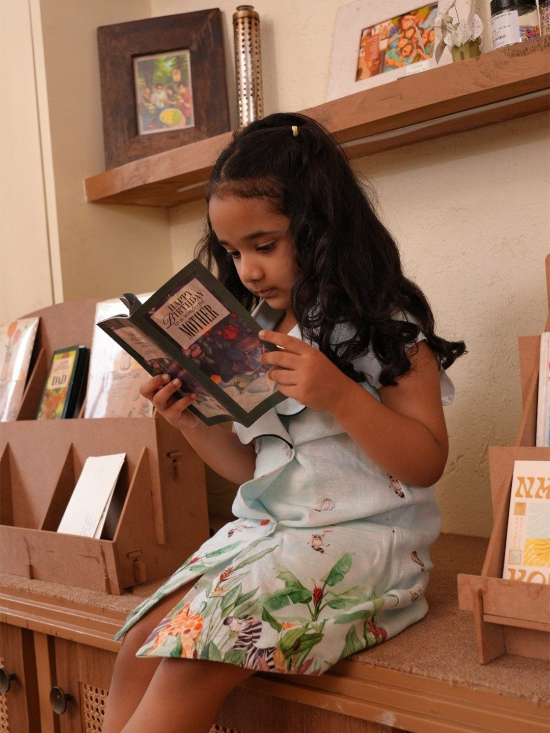 Funny Bones Clothings Kids-Girls Animal Print Linen Dress