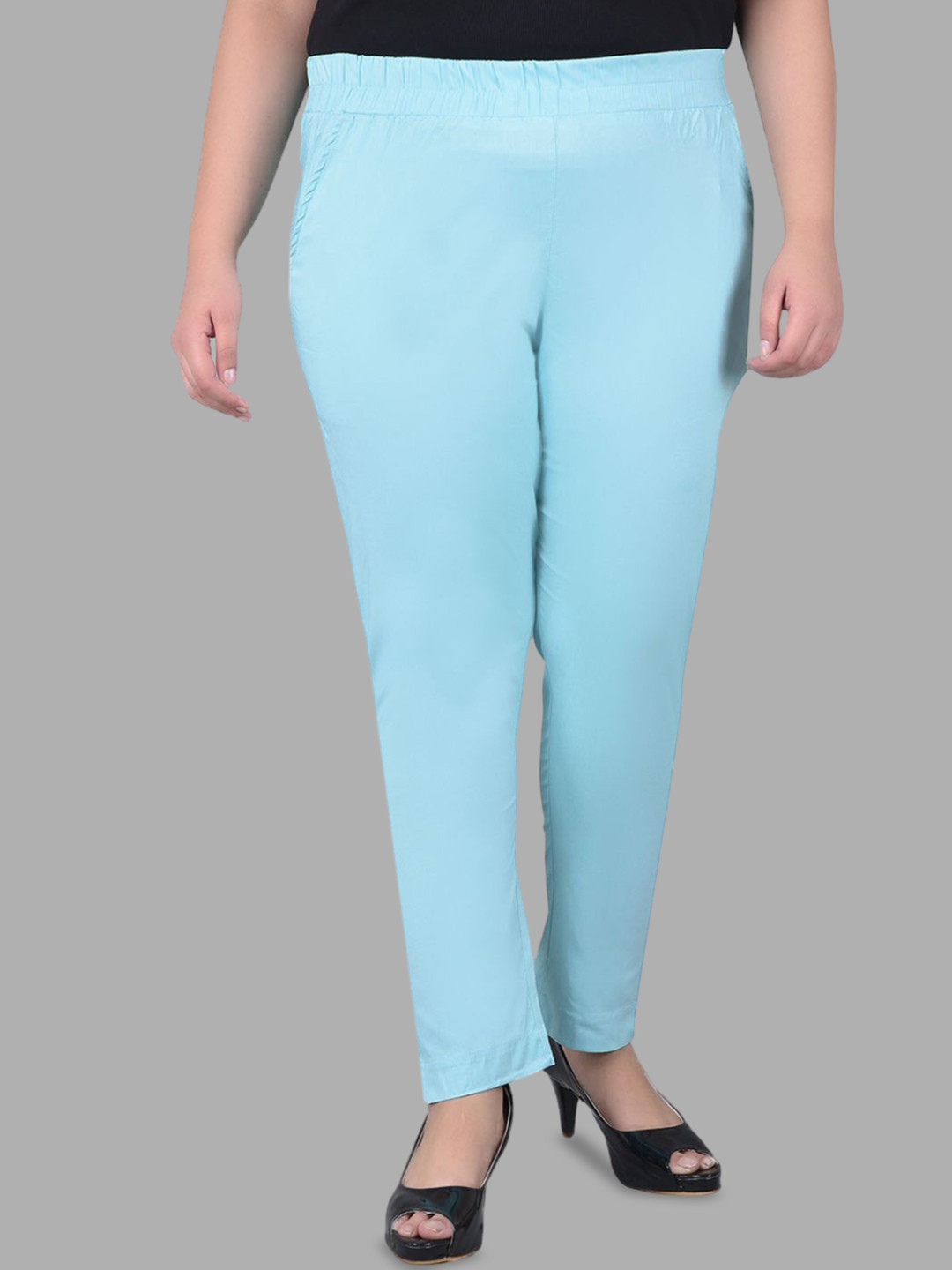 Comfort LadyWomen Regular Fit Elastic Waist Cotton High-Rise Trousers