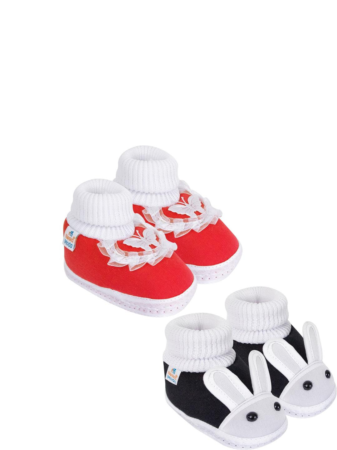 NESKA MODA 0 To 6 Month Newborn Baby Boy & Baby Girls 2 Pair Soft Cotton Skin-Friendly Baby Booties