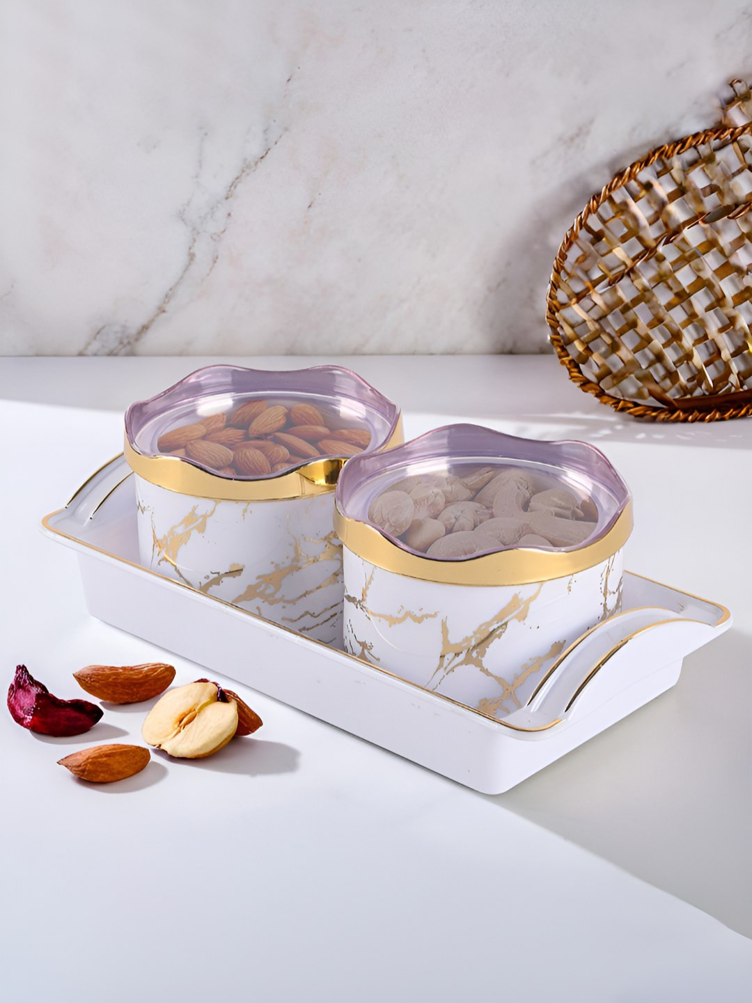 Aura White Marble Plastic Refrigerator Safe Clip-On Fridge Container-350ml