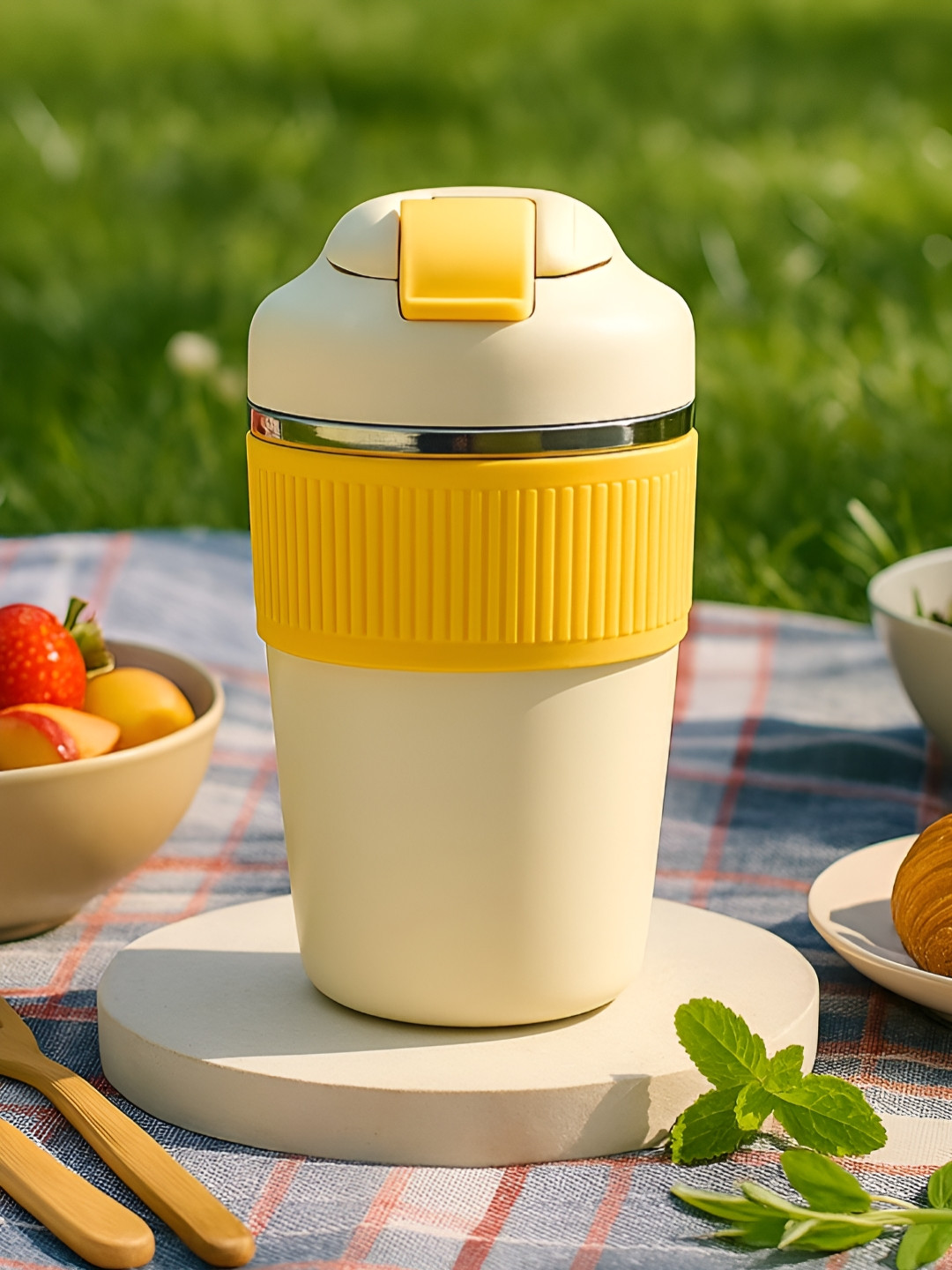 Myntra Elegant Homes Yellow Stainless Steel Coffee Tumbler- 480 ml