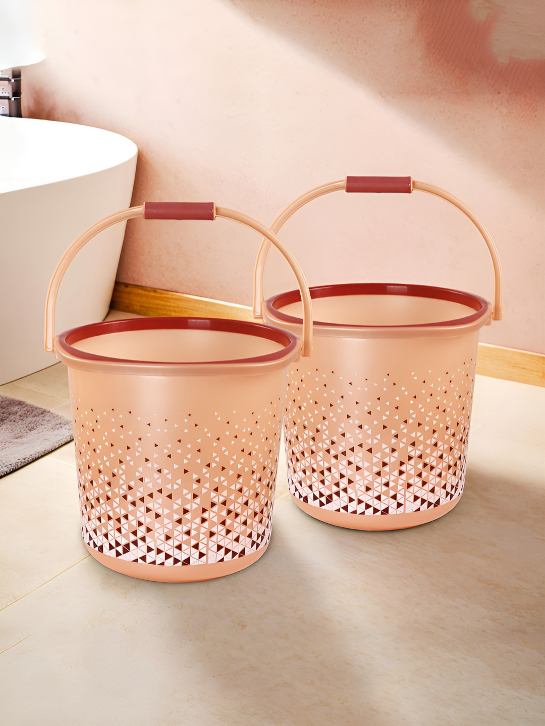 Aura Brown 2 Pieces Geometric Printed Bucket - 24 L Each