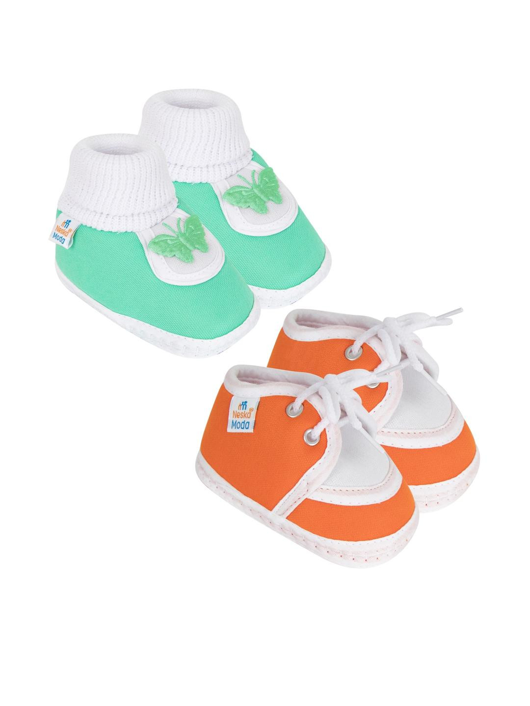 NESKA MODA 12 To 18 Month Non Slip Baby Boys & Baby Girls 2 Pair Set Cotton Butterfly Lace Booties
