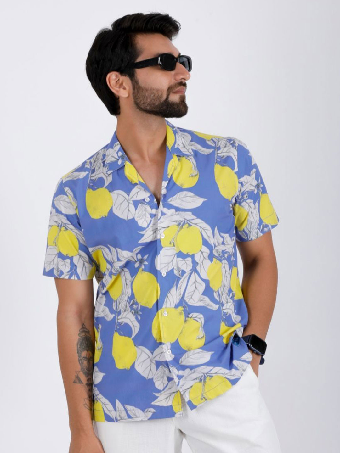 15 BUTTONS Comfort Printed Spread Collar Casual Pure Cotton Shirt