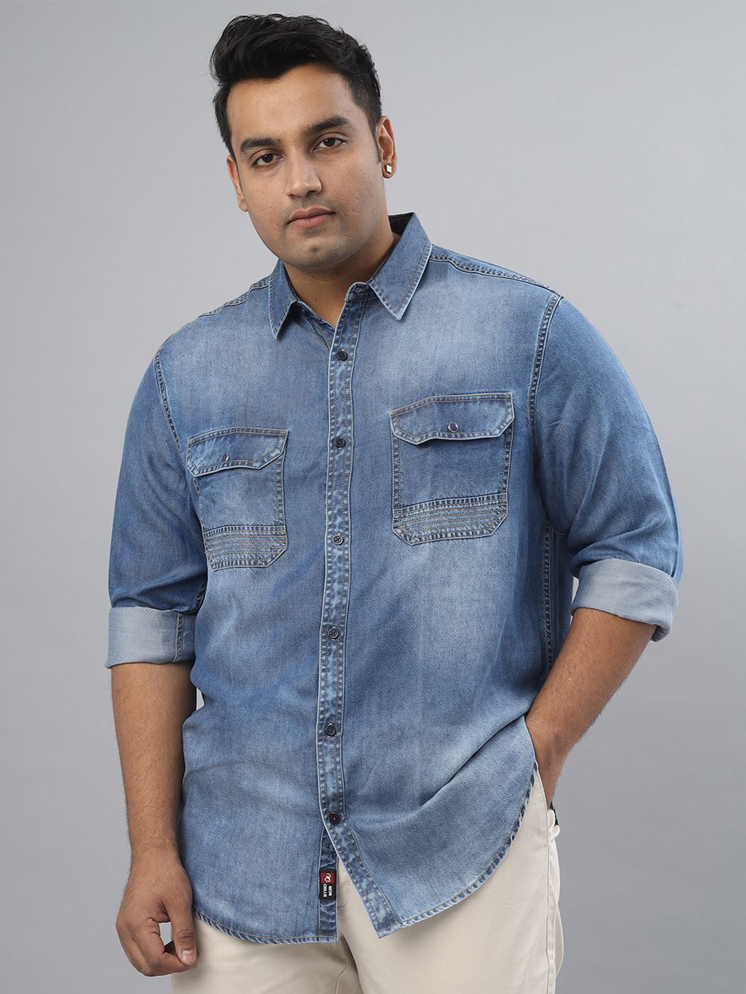 NEON CHILLIE Mens Denim Indigo 2 Pocket Washed Full Sleeve Shirt