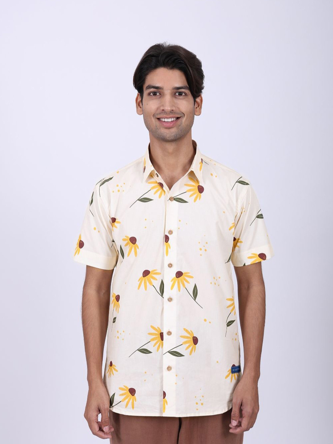 15 BUTTONS Comfort Printed Spread Collar Casual Pure Cotton Shirt