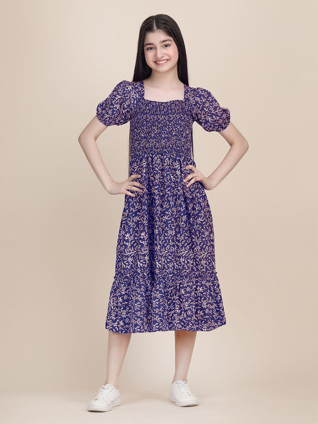 STARWORDFloral Printed Square Neck Fit and Flare Midi Dress