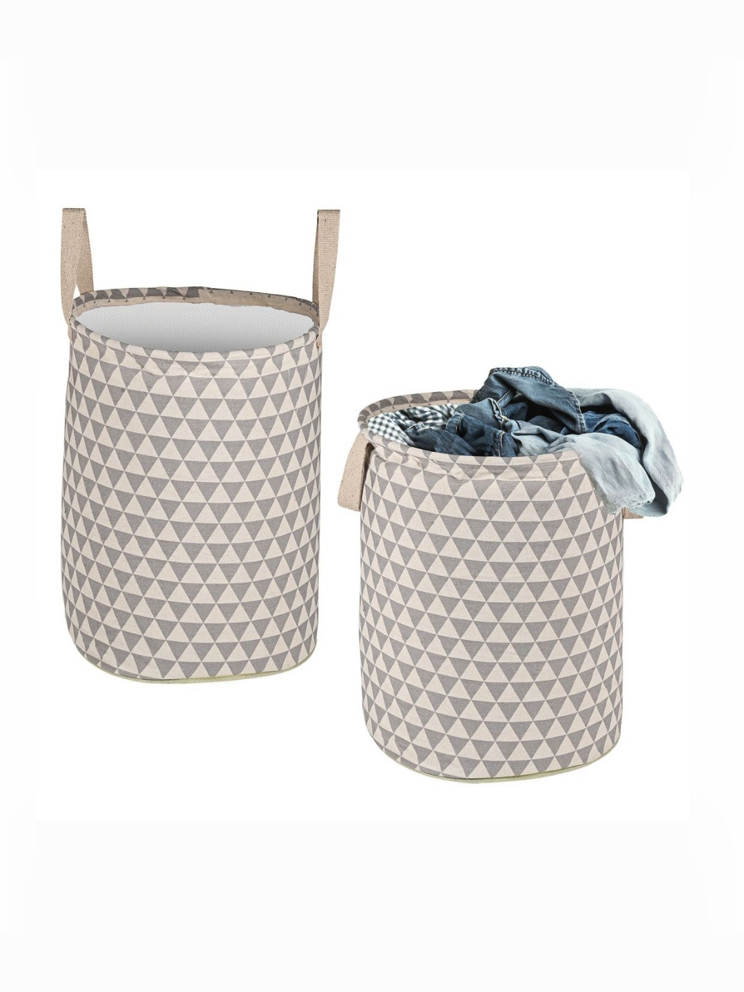 Aura 2-Pcs Grey Printed Cotton Foldable Laundry Bags With Handle - 60L