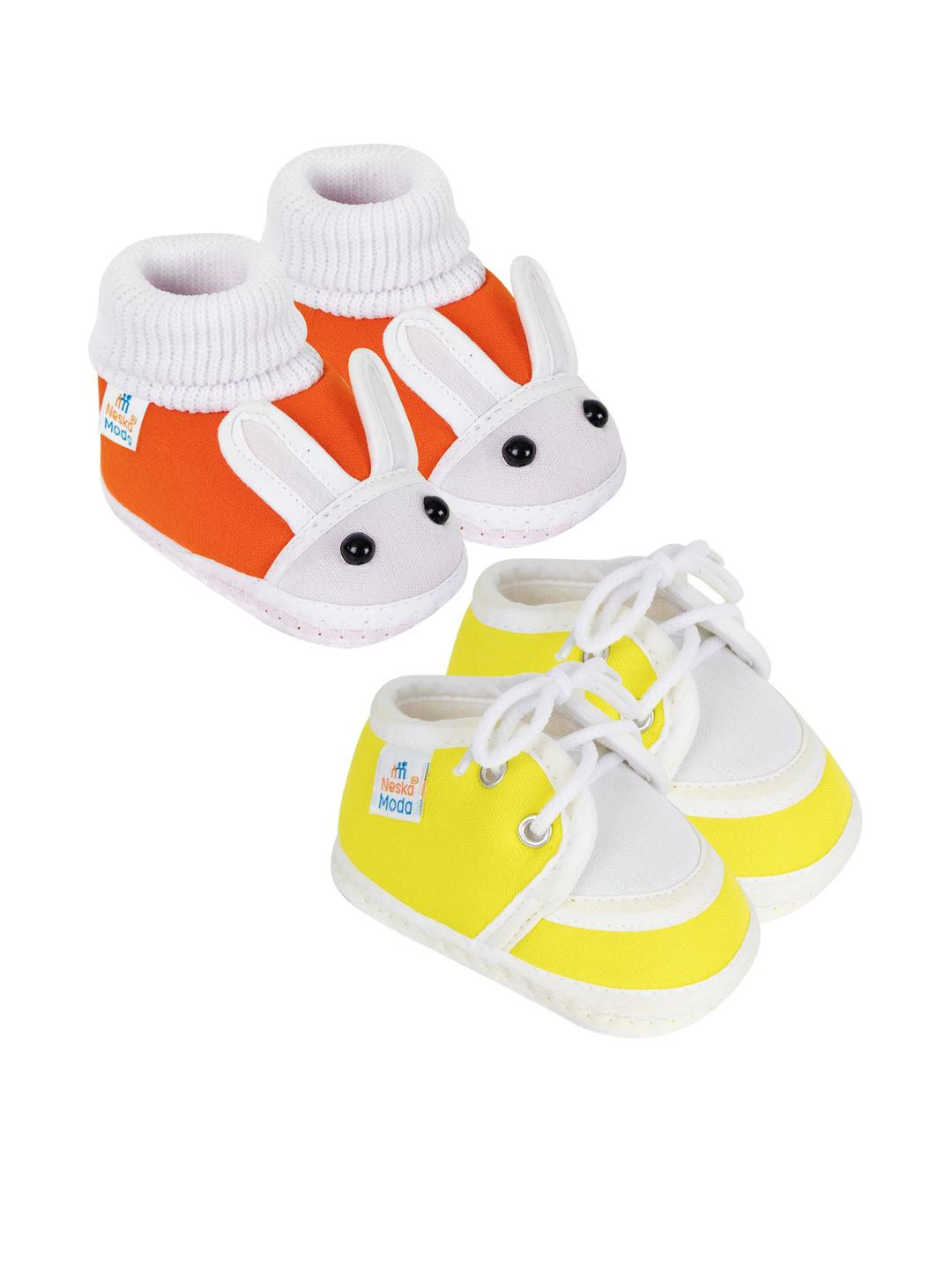 NESKA MODA 3 To 12 Months Set of 2 Pair Soft Cotton Rabbit Face Lace Baby Booties