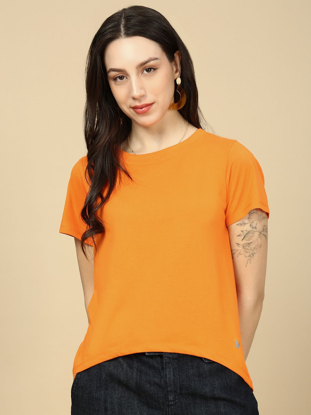 PYNK Women Anti Odour Solid Round Neck Cotton T-shirt