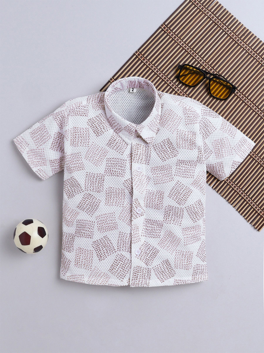 FOURFOLDS Boys Geometric Printed Cotton Spread Collar Shirt