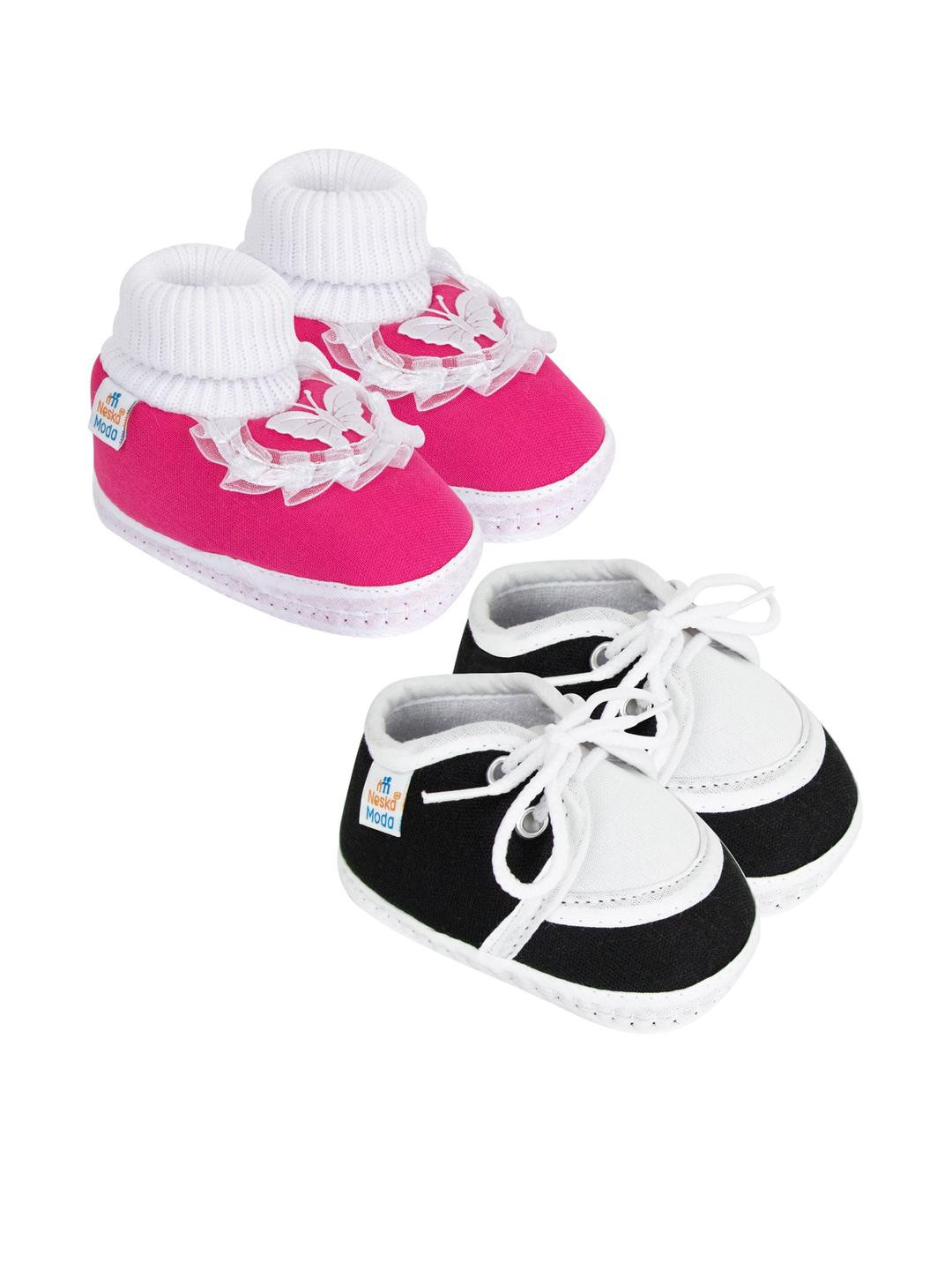 NESKA MODA 12 To 18 Month Non Slip Pack of 2 Pair Cotton Butterfly Frill and Lace Baby Booties