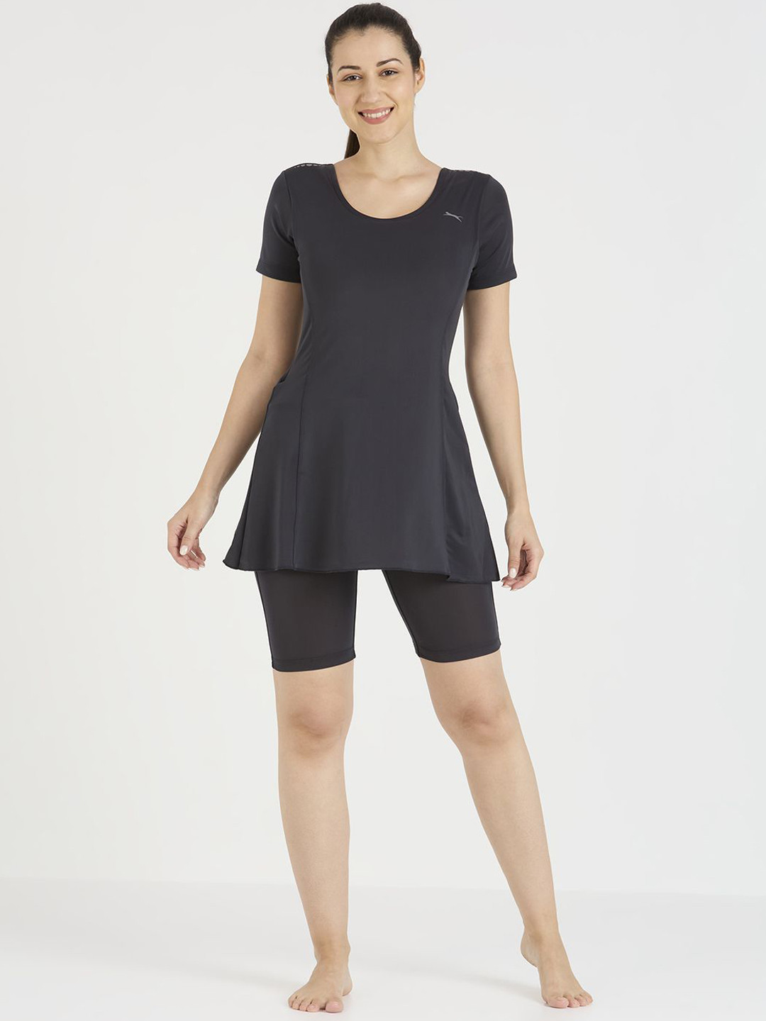 Black Panther Round Neck Frock Style Swimming Dress