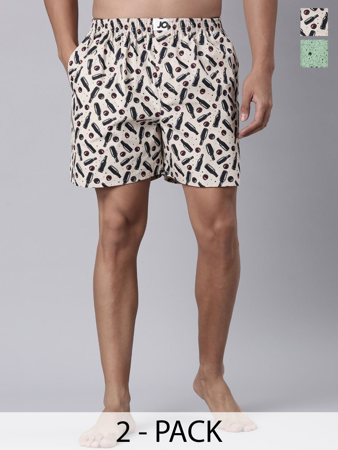 Joven Pack Of 2 Printed Pure Cotton Side Pocket Boxers 25JB2P-BBGC
