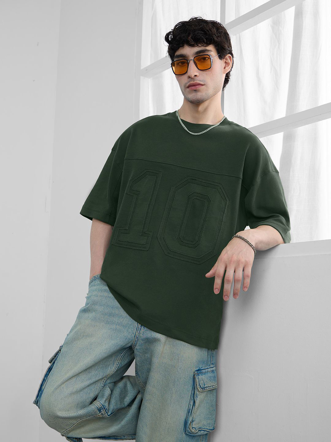 The Souled Store Varsity Printed Drop-Shoulder Sleeves Pure Cotton Oversized T-shirt