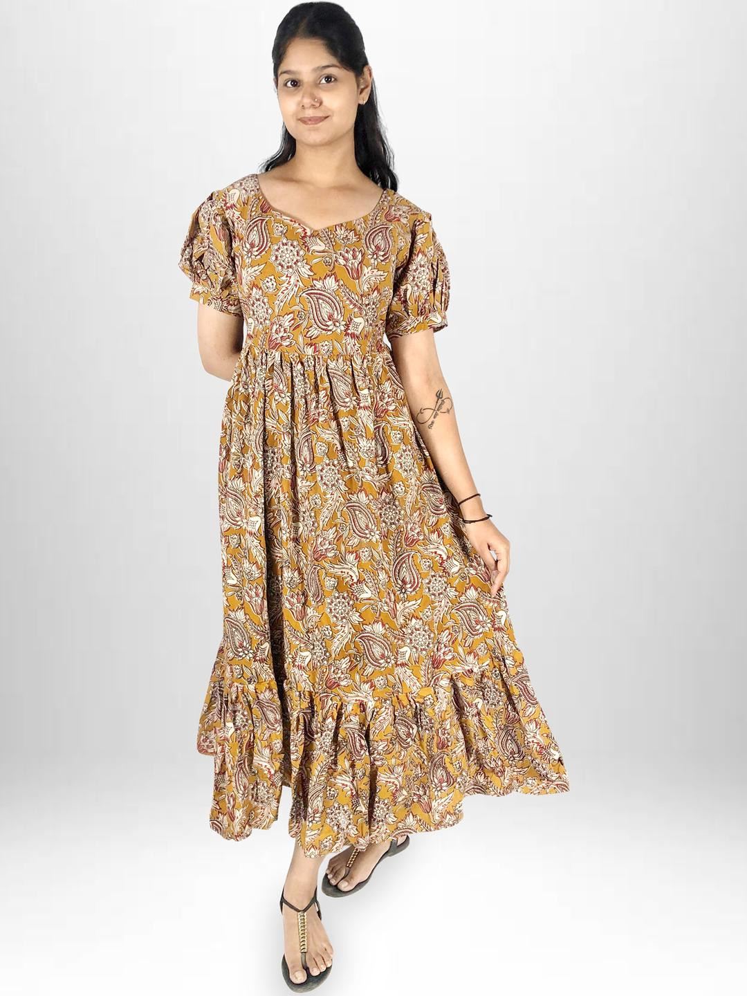 Bhavika yellow Cotton long frock