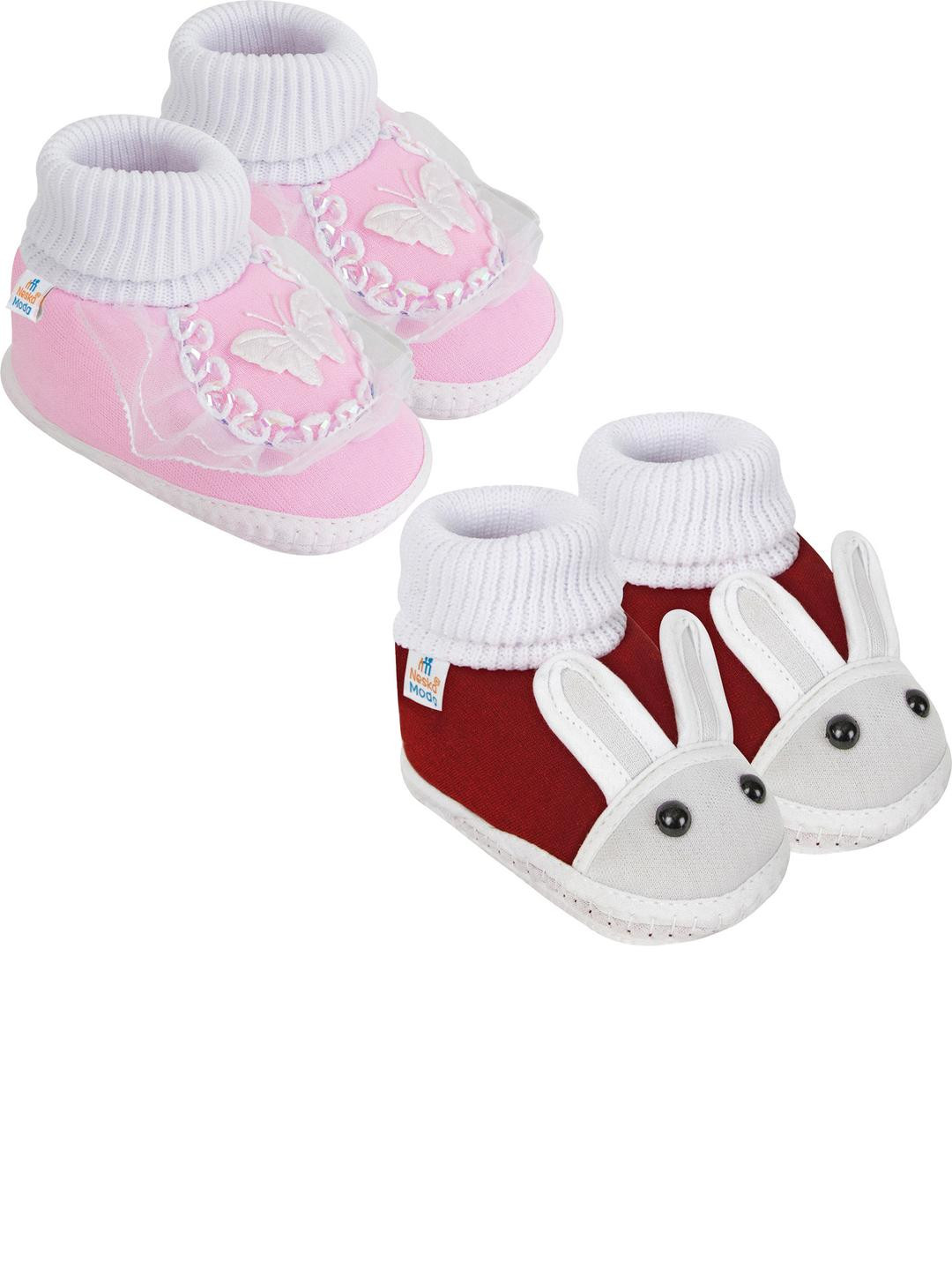 NESKA MODA 3 To 12 Months Infants Set of 2 Pair Cute Cotton Butterfly Shoe Booties