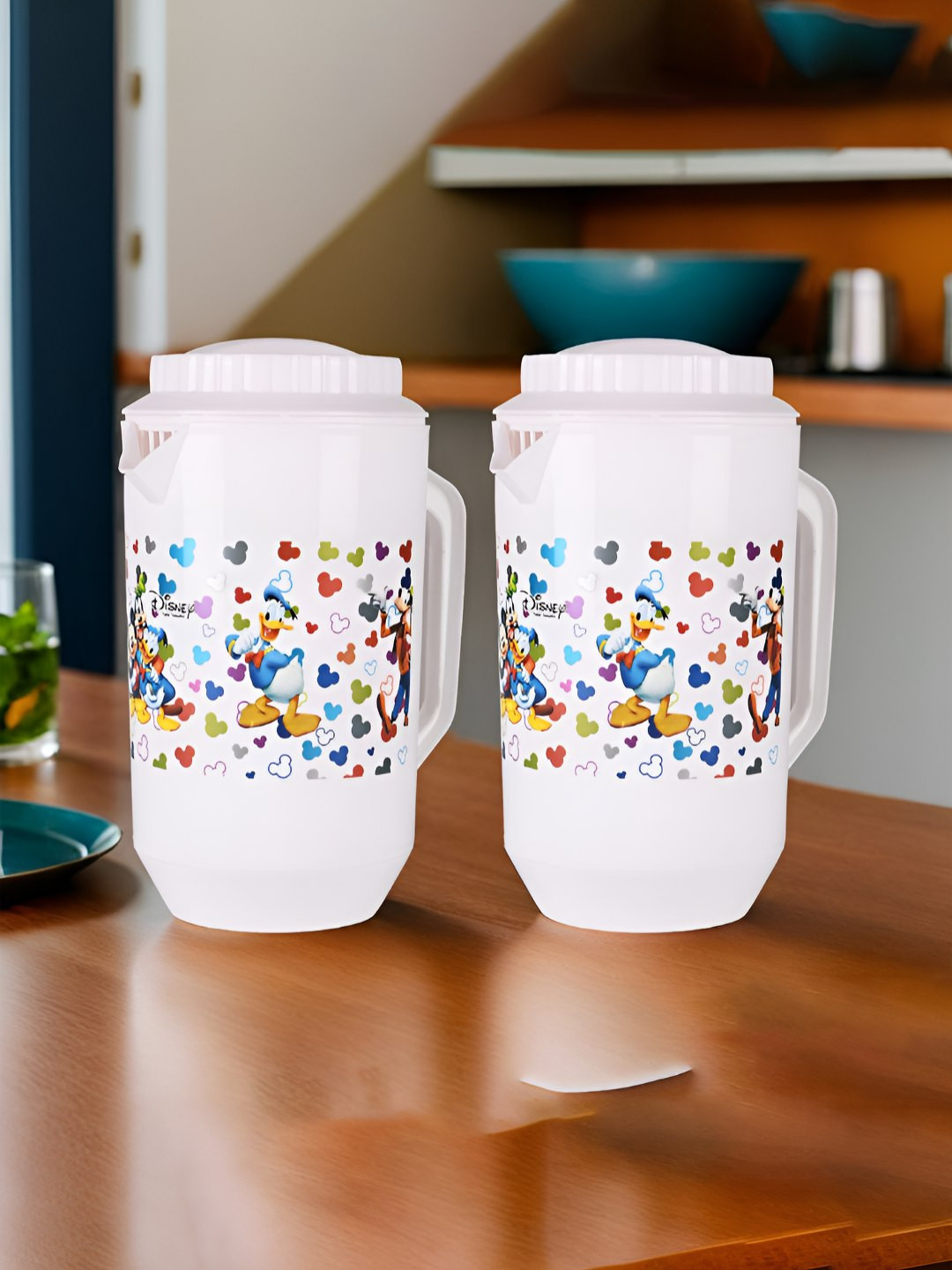 Aura White 2 Pieces Printed Refrigerator Safe Plastic Water Jugs 2000 ml