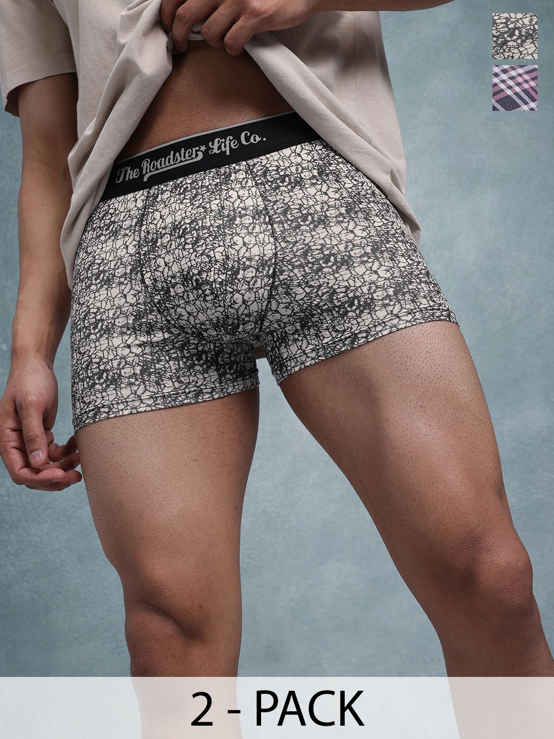 The Roadster Lifestyle Co Pack Of 2 Printed Mid Rise Trunks PACK OF 2-PV-Print-RO7-RO20-S