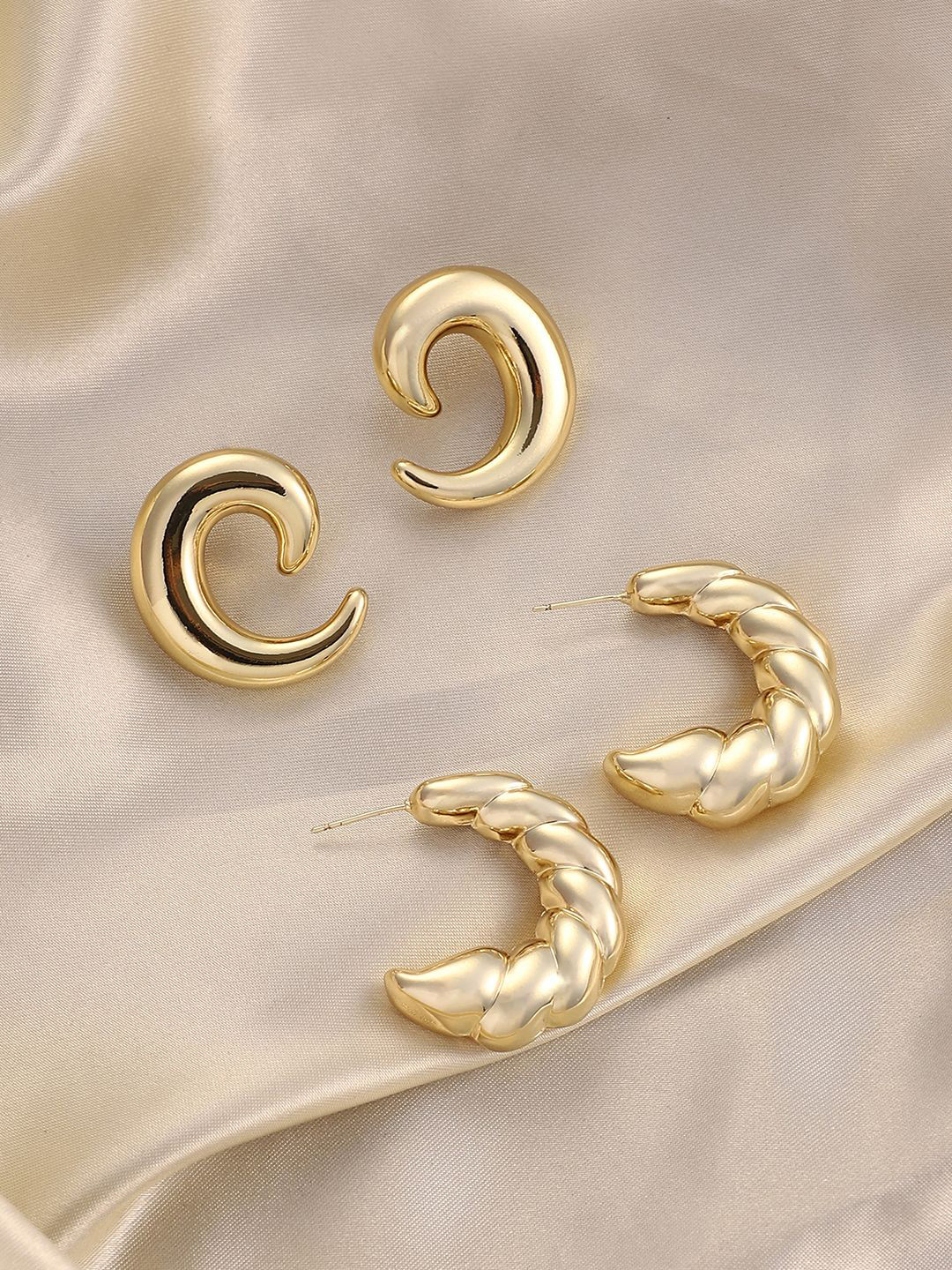 SOHI Set Of 2 Gold-Plated Contemporary Chunky Hoop Earrings