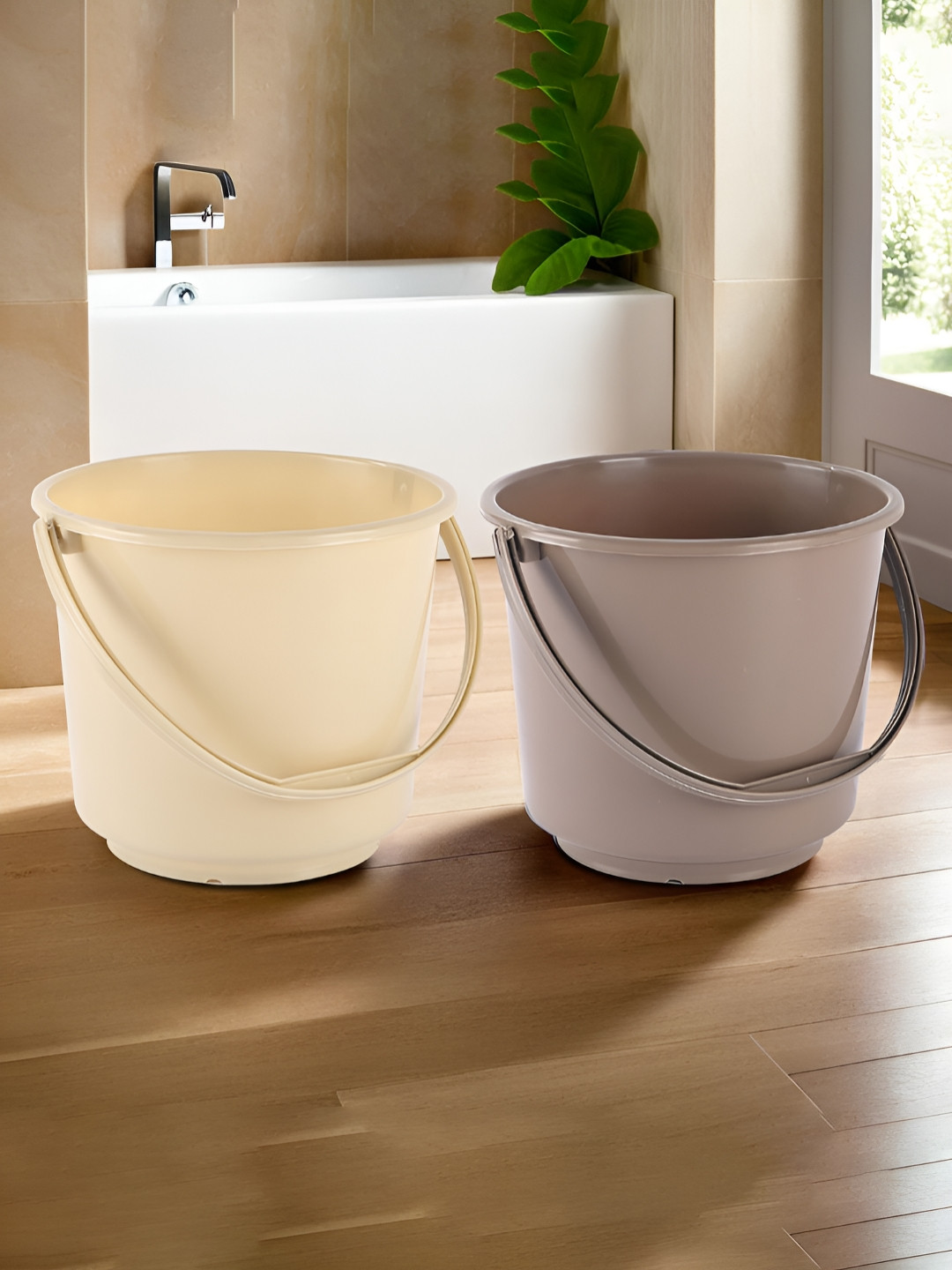Aura Brown & Beige Pack of 2 Multi-Purpose 5 Litre Small Bucket for Mopping Washing Balti