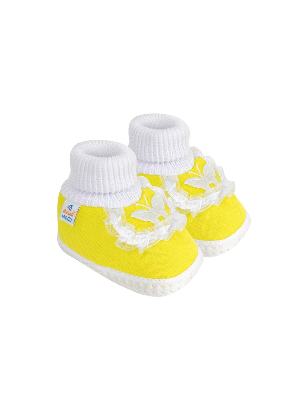 NESKA MODA 0 To 6 Month Newborn Baby Girl Butterfly Frill Slip On Soft Cotton Skin-Friendly Booties