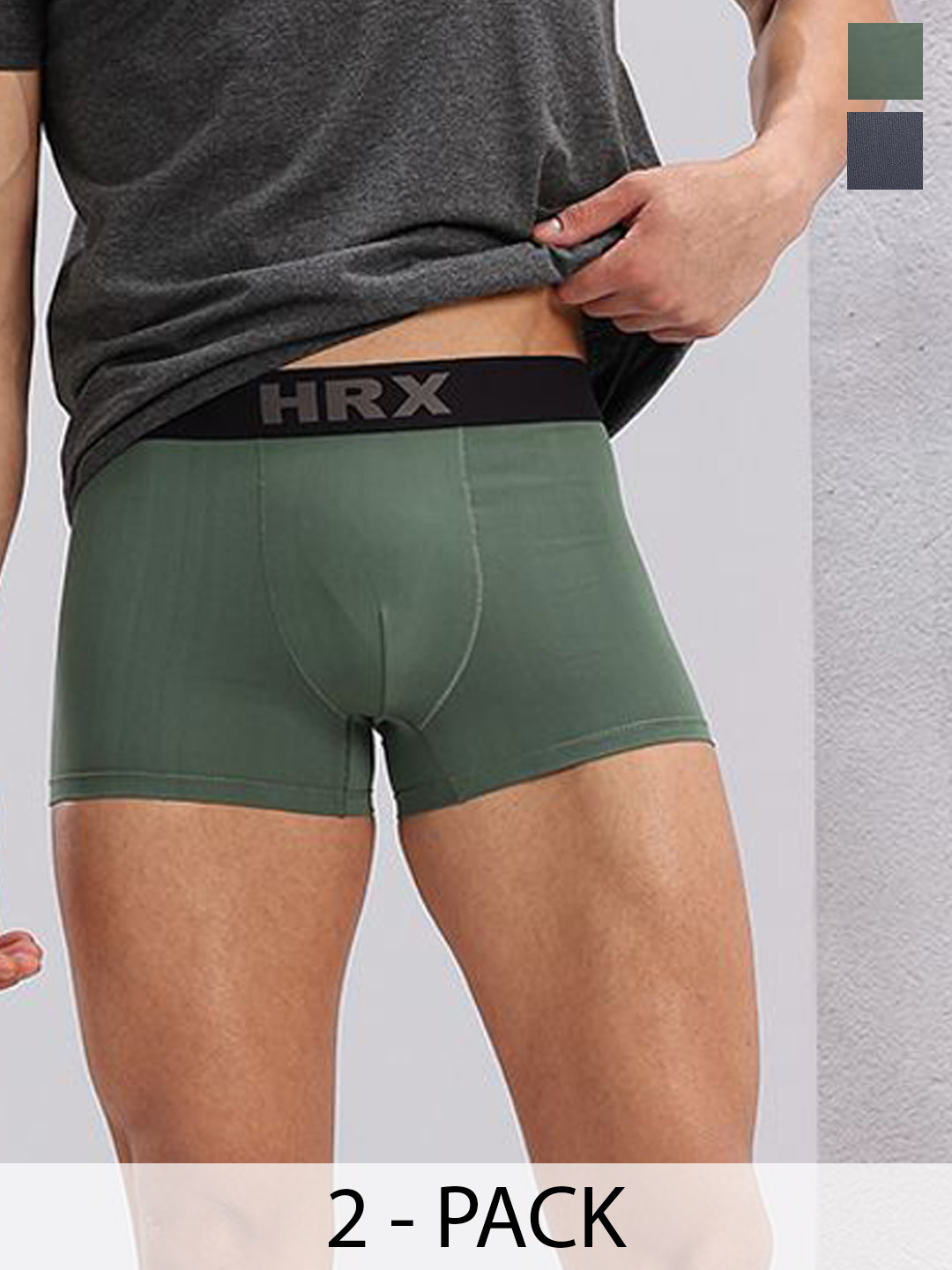 HRX by Hrithik Roshan Pack Of 2 Sweat Absorbent Trunks HRX-PV-SOLID-Grey-Pista-M