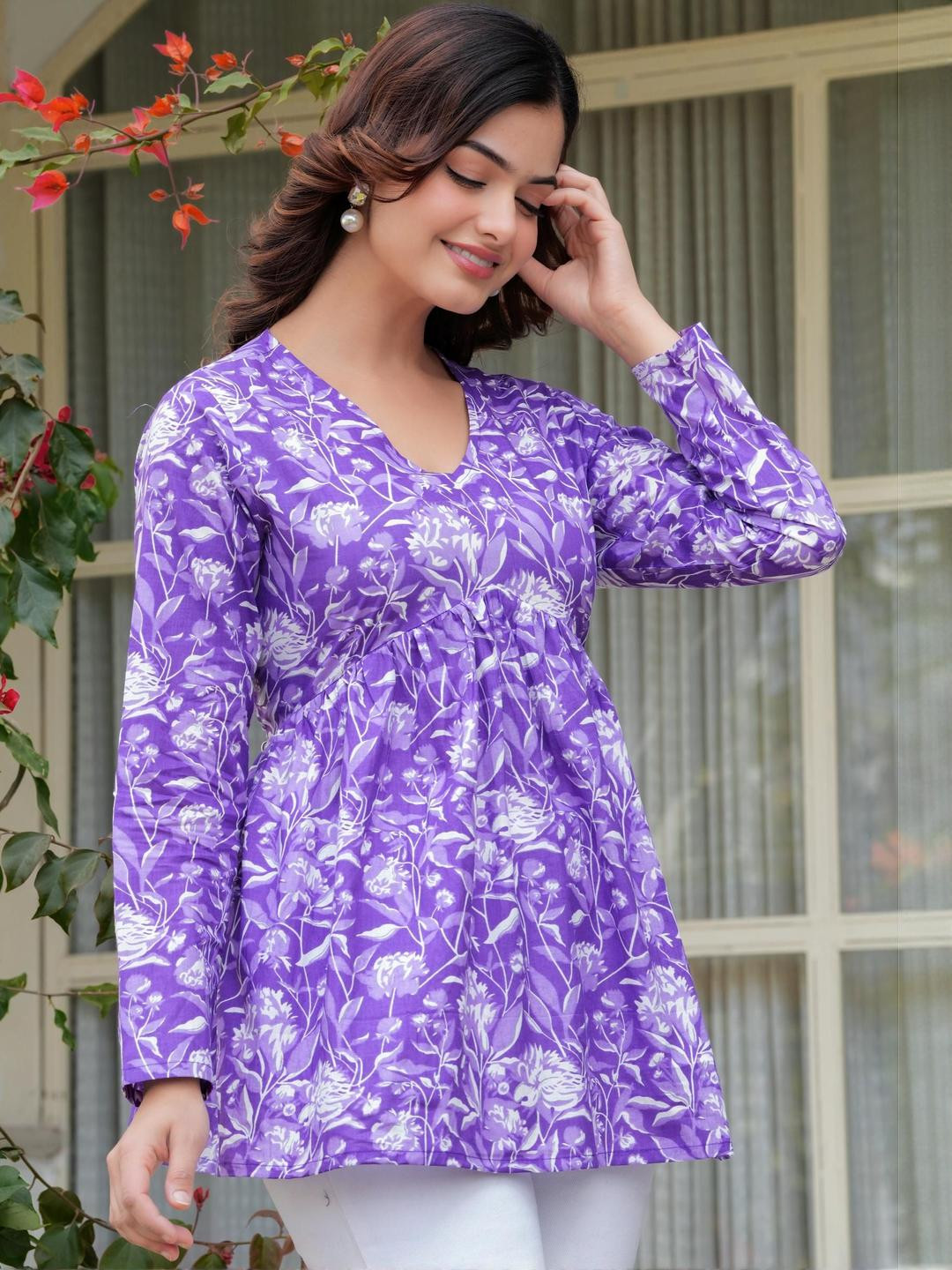 Royal Marque Print Cotton Peplum Top