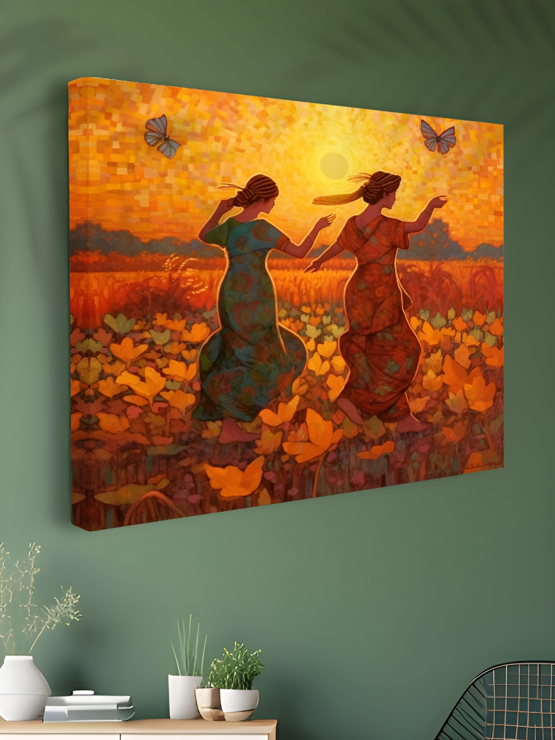 Myntra Elegant Homes Orange & Yellow 1 Piece Canvas Abstract Wall Paintings