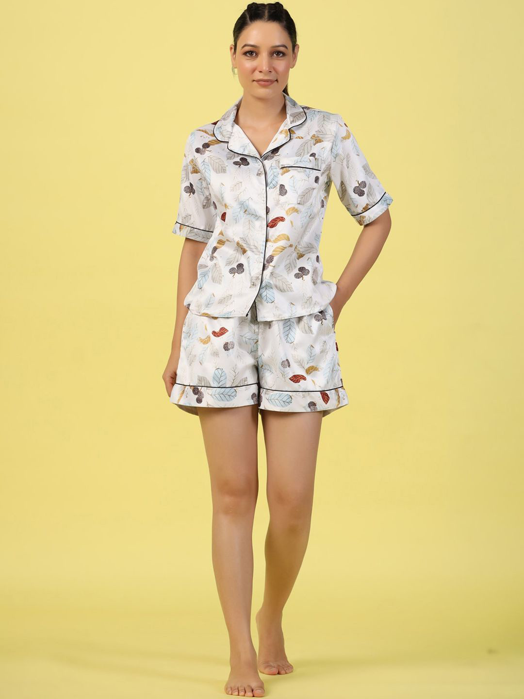 ETC Women Floral Print Shorts Shirt Regular Night suits