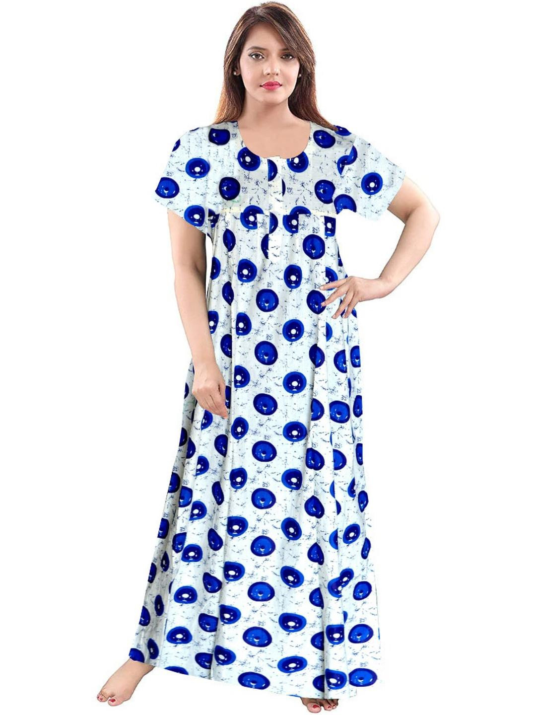 Pure Cotton Printed Nighty Nightrdess Maxi Gown For Women