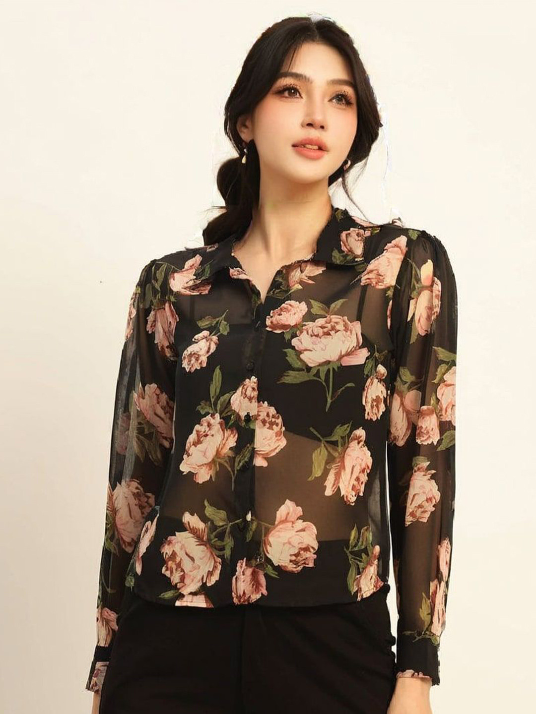 Deewa Women Floral Printed Spread Collar Party Shirt