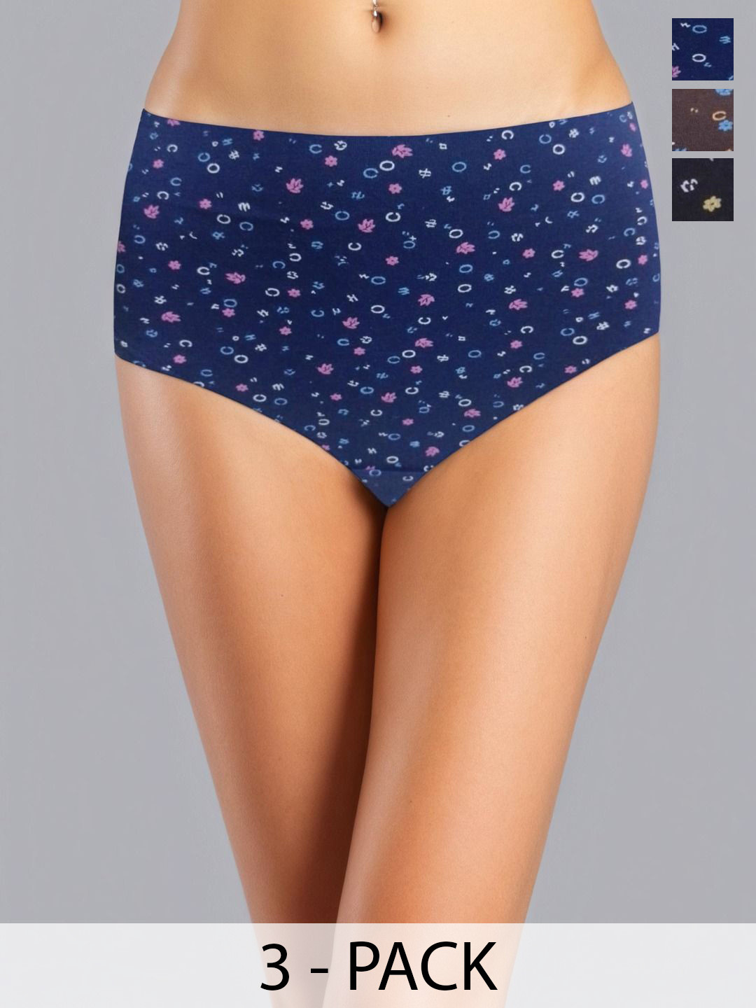 Eden Pack Of 3 Assorted Printed Pure Cotton Mid-Rise Hipster Briefs EDENIECOMBO001_XXL