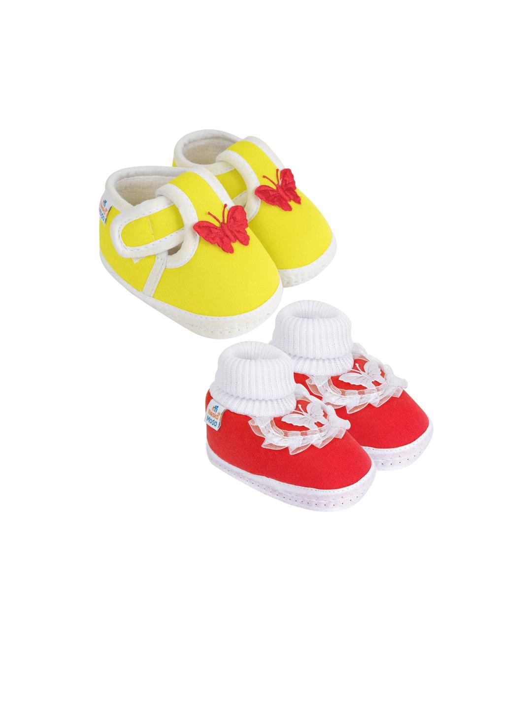 NESKA MODA 12 To 18 Months Toddler Baby Unisex Set Of 2 Pair Cotton Butterfly Frill Booties