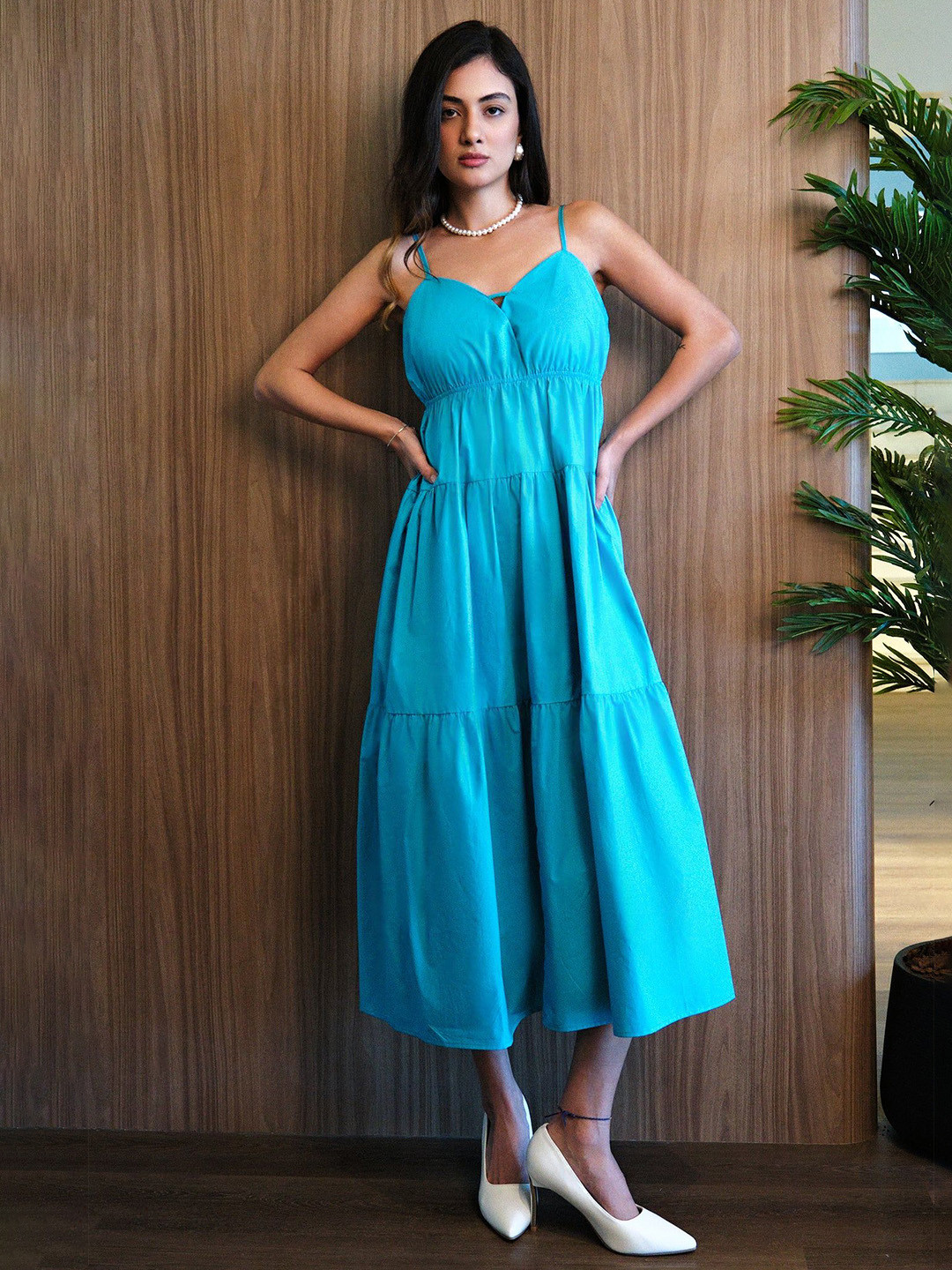 Virgio Pure Cotton Back Tie-up Detail Tier Dress