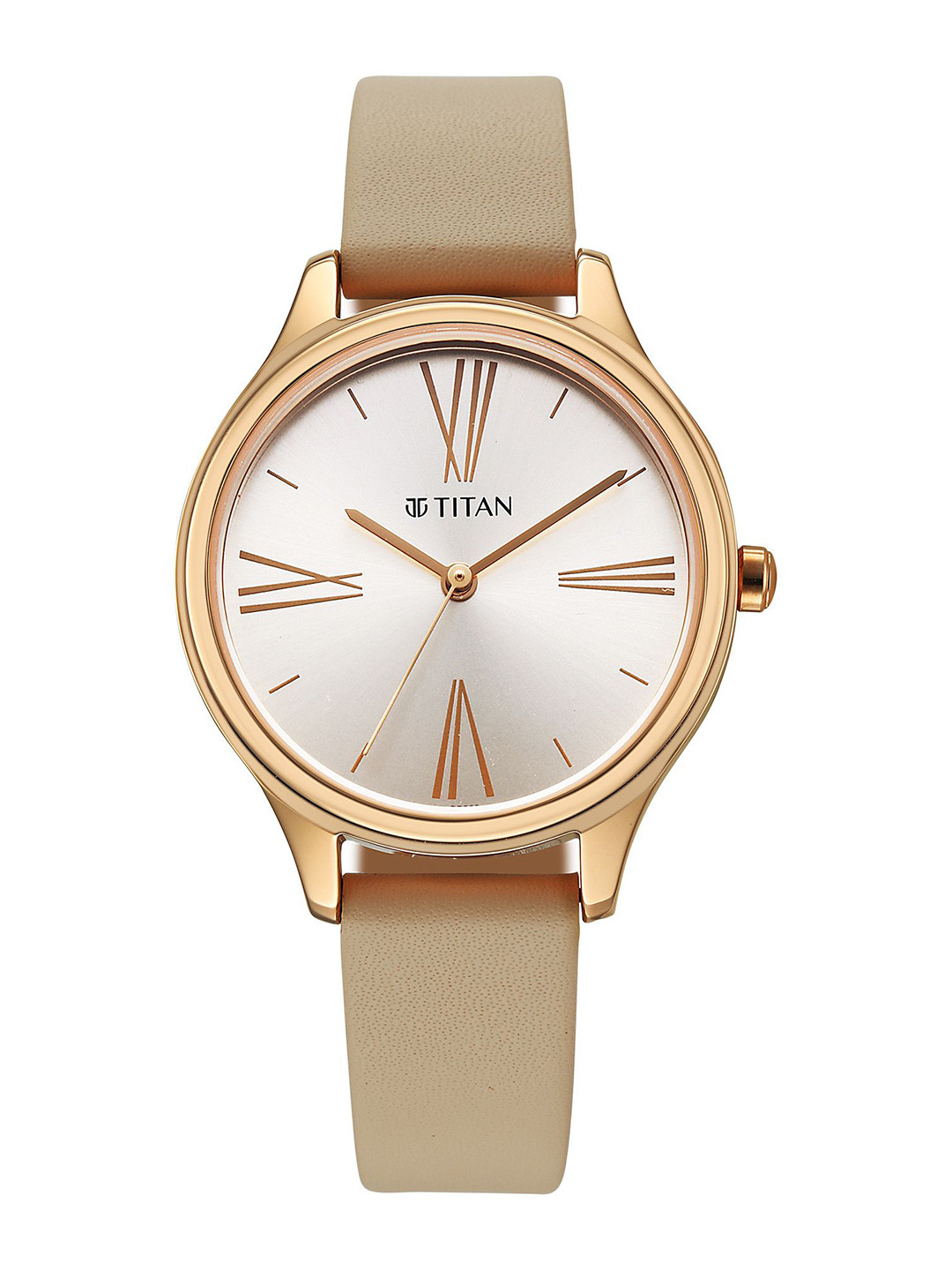 Titan Women Brass Dial & Leather Bracelet Style Straps Analogue Watch 2781WL03-Silver