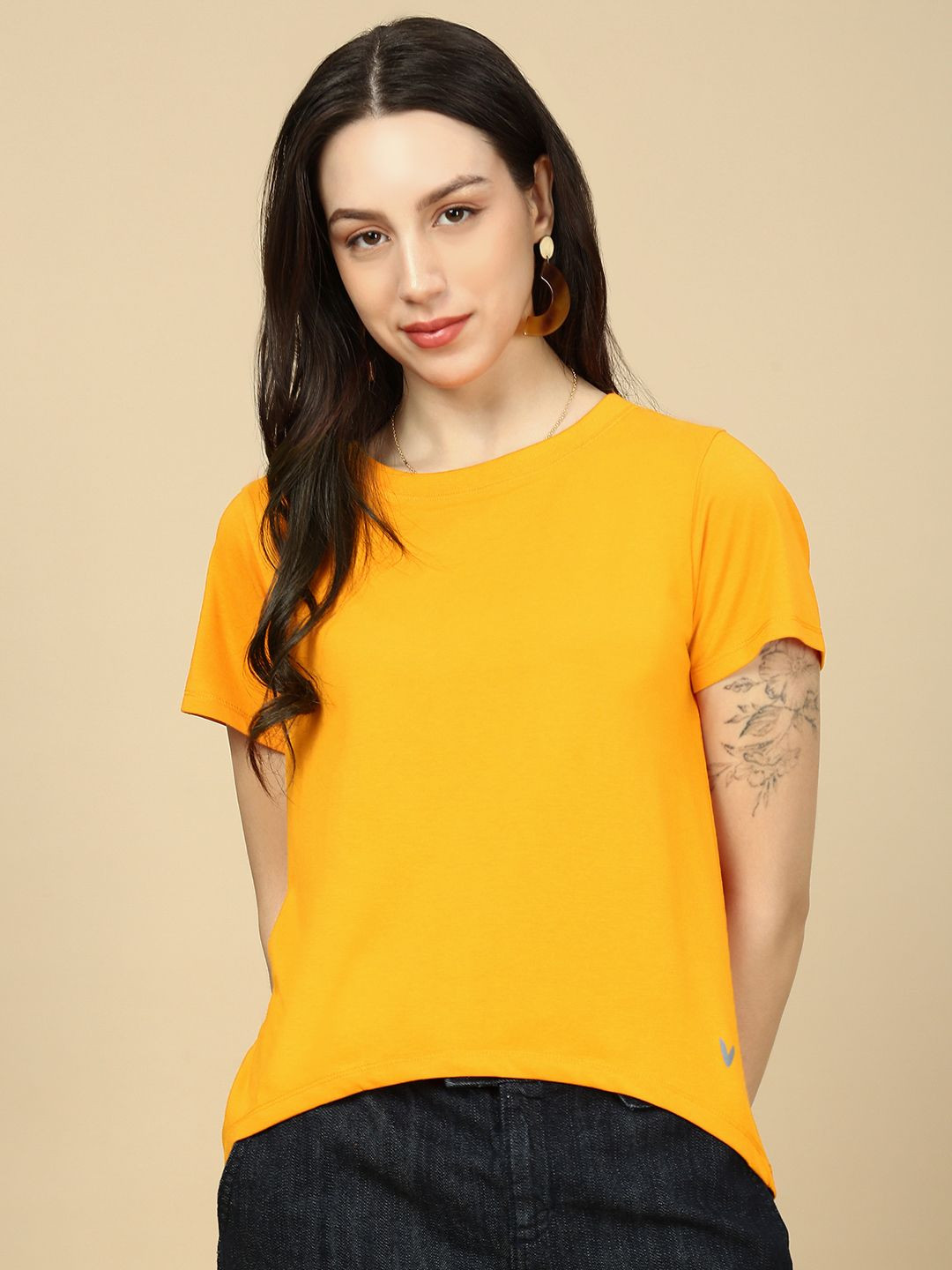PYNK Women Anti Odour Solid Round Neck Cotton T-shirt