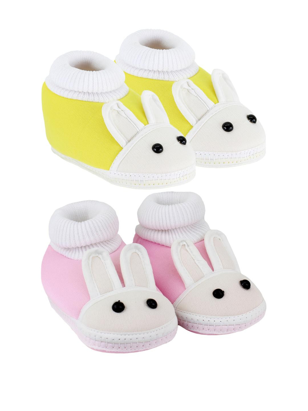 NESKA MODA 3 To 12 Months Infants Set of 2 Pair Combo Cotton Rabbit Shoe Booties