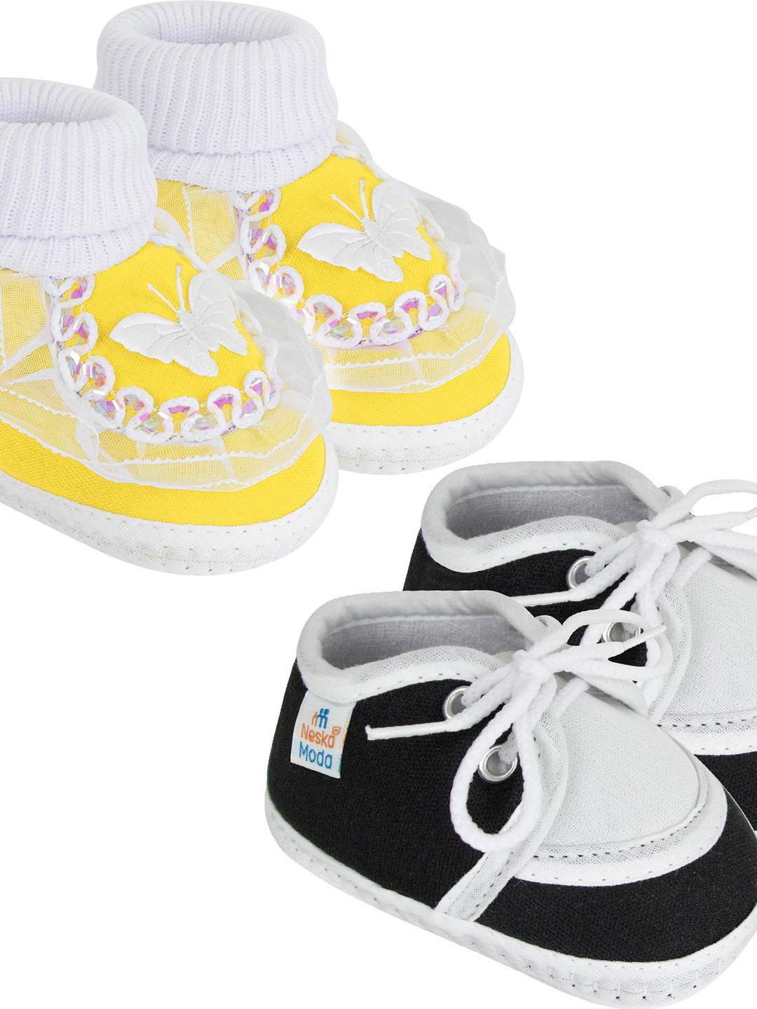 NESKA MODA 12 To 18 Month Non Slip 2 Pair Set Toddler Baby Boy & Girl Soft Cotton Lace Shoe Booties