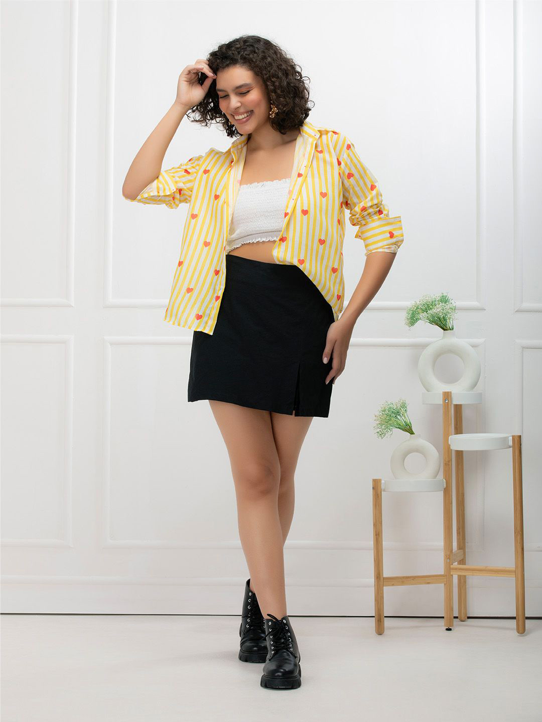 House of Abeena Women Cotton Striped Placement Print Oversized Shirt