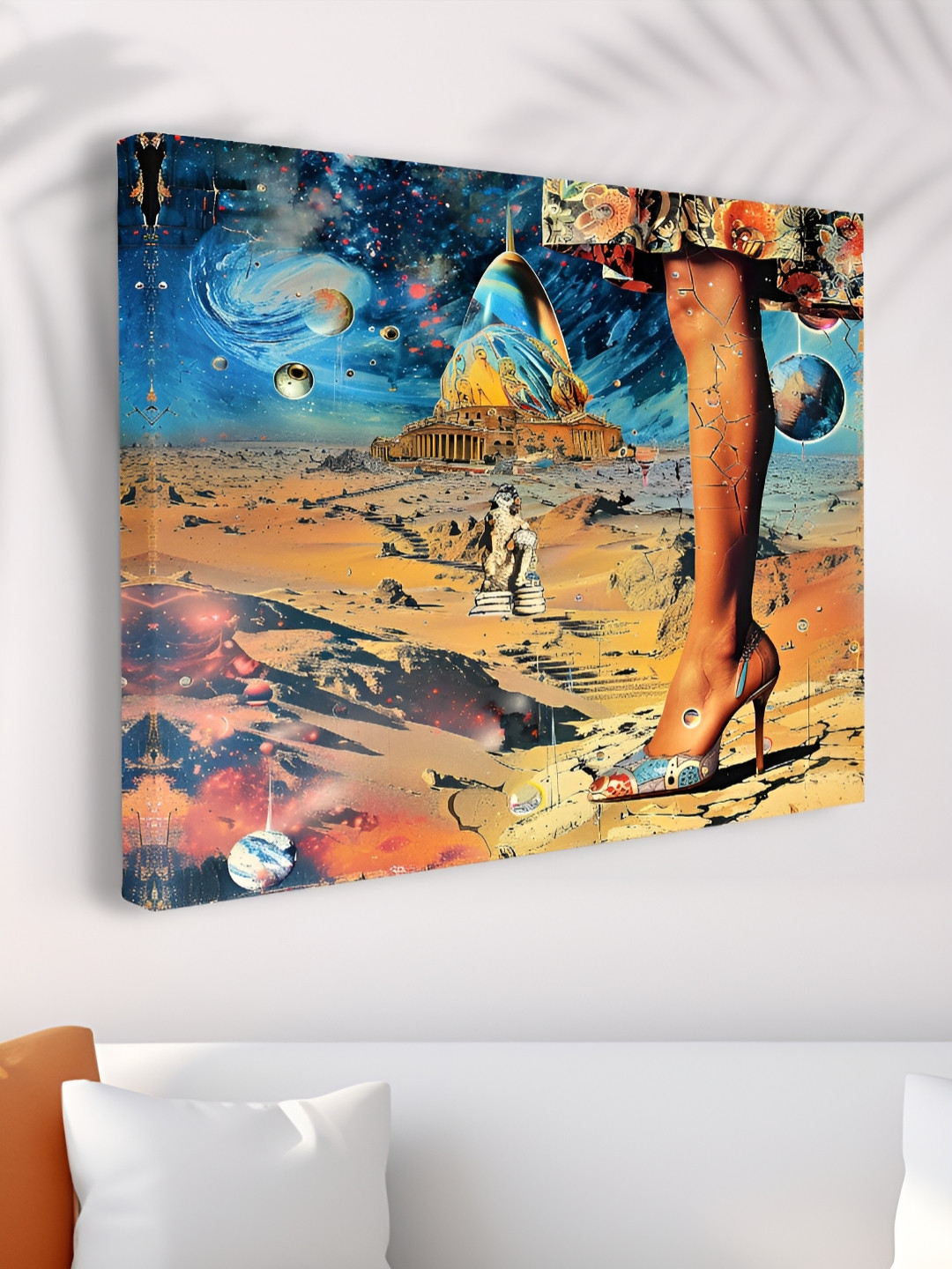 Myntra Elegant Homes Blue & Beige Cosmic Muse Printed Canvas Wall Art
