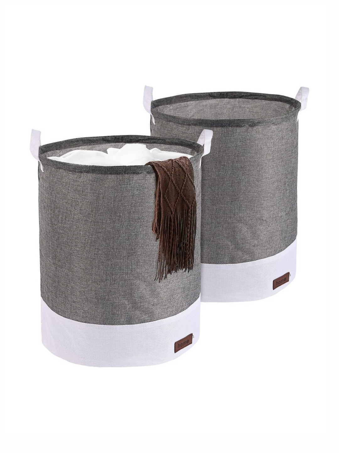 Aura 2Pcs Grey & White Color-Blocked Foldable Laundry Bag With Handle - 43 L