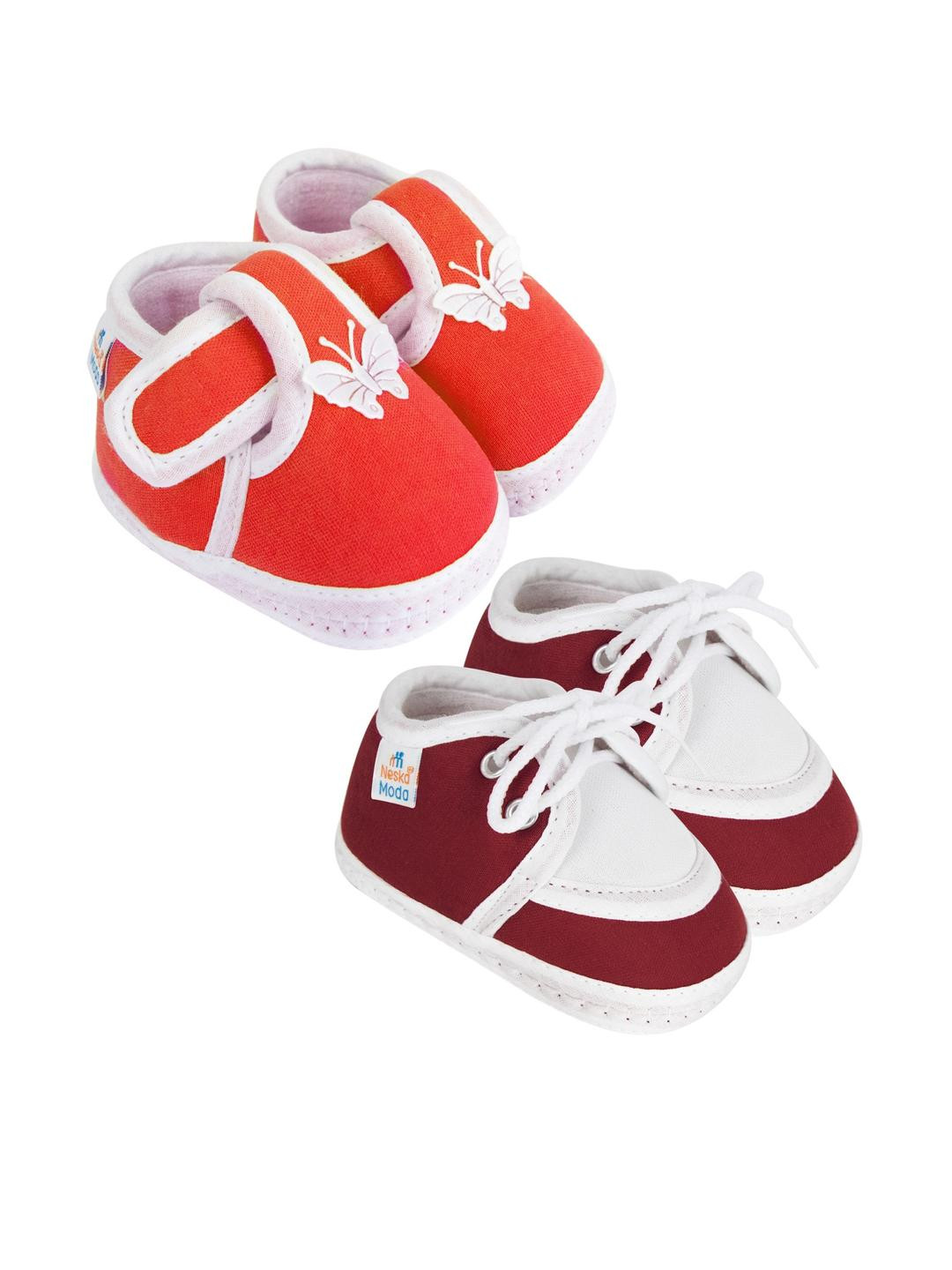 NESKA MODA Newborn 2 Pair Set 3 To 12 Months Unisex Baby Cotton Butterfly Design Soft Lace Booties