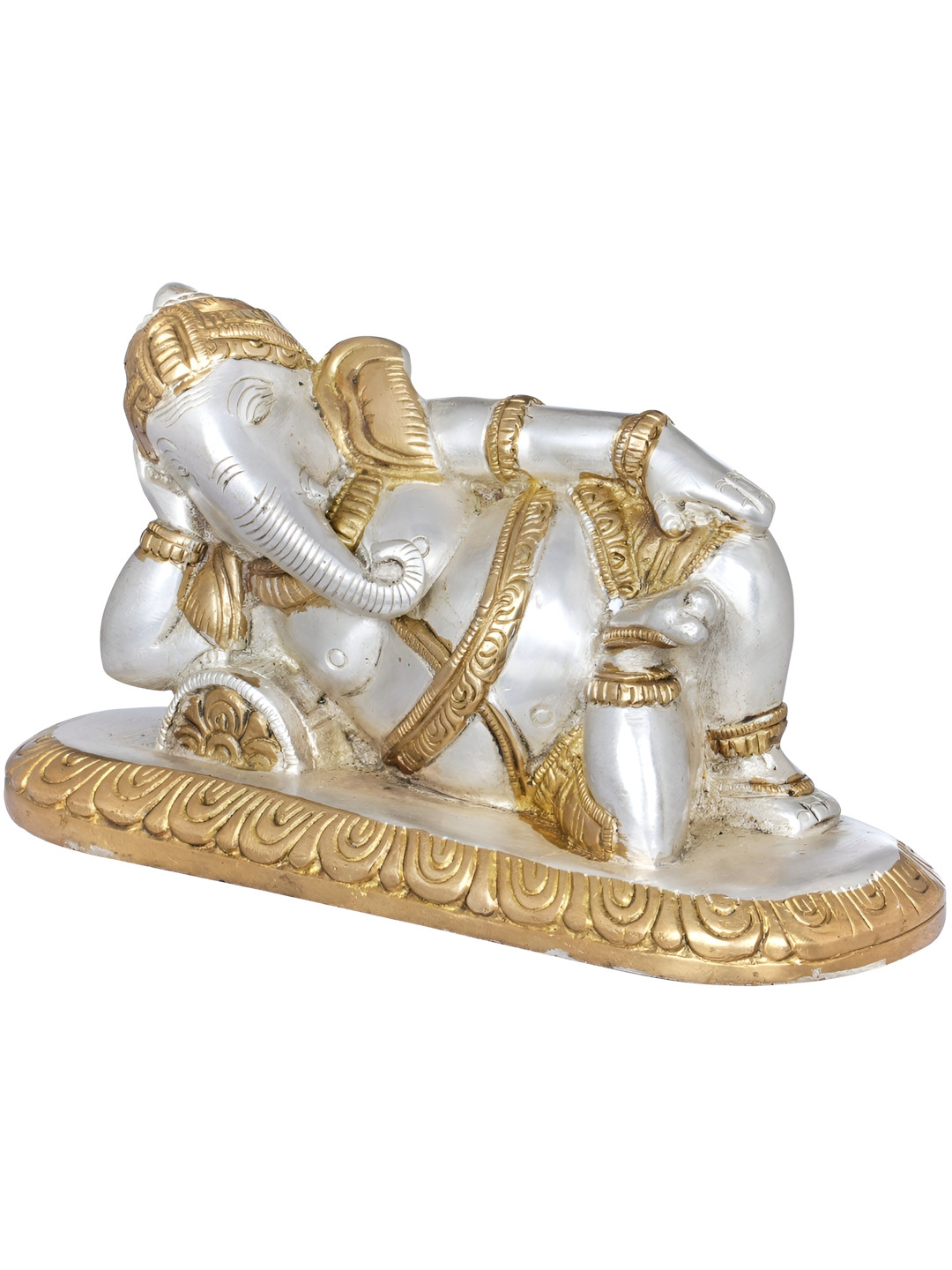 Exotic India Relaxing Ganesha Gold Brass Metallic Living Room Hand-Crafted Small Showpiece - 4 Inches