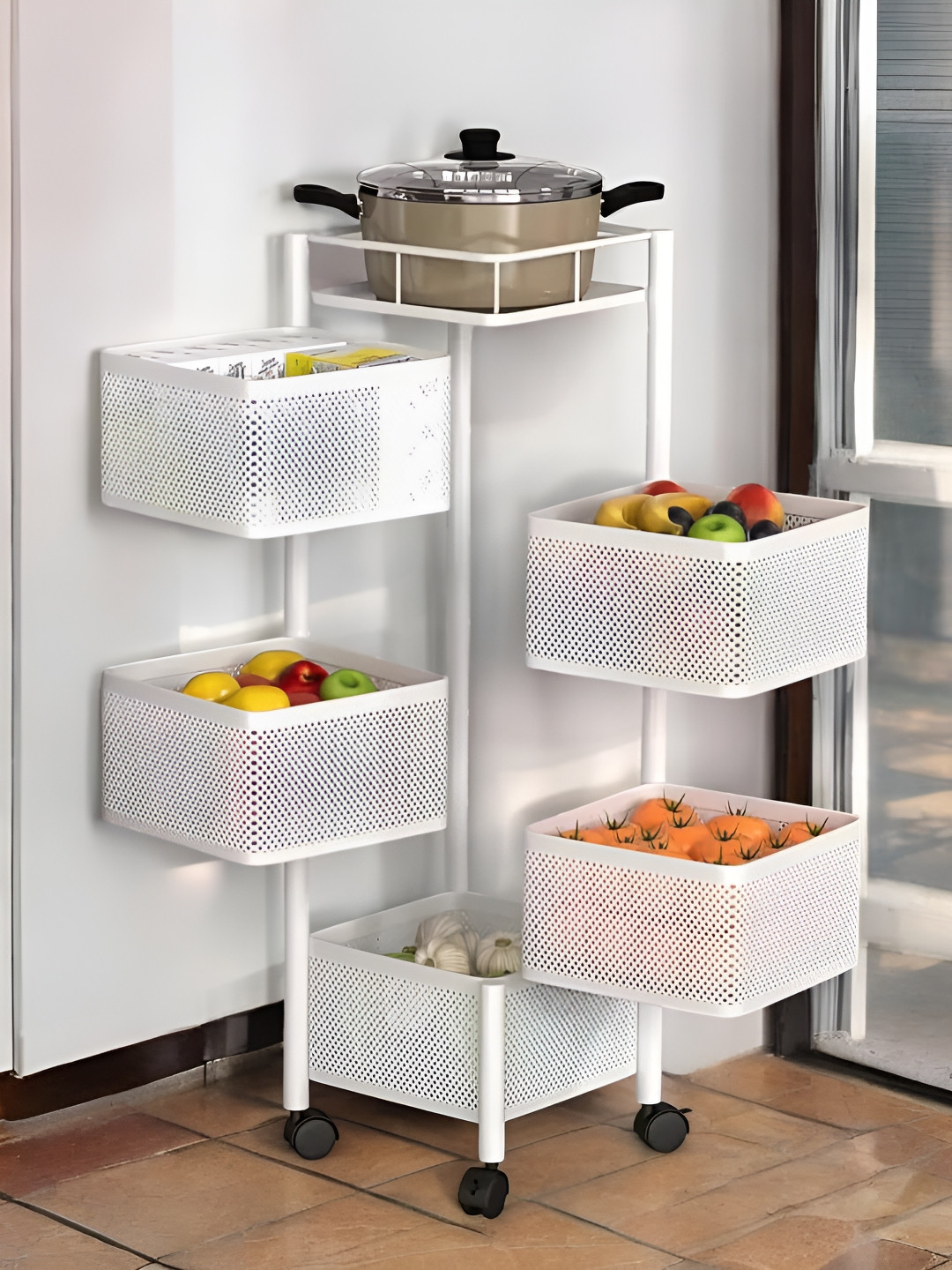 Go Hooked Storage Rack 5 Layer Metal Trolley Rack with Wheels