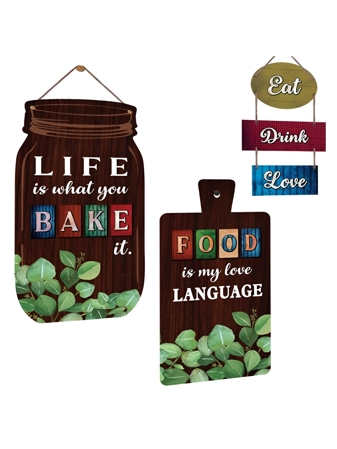 Chaka Chaundh Wood Matte Hanging Hall 3Pcs Wall Hangings-13In