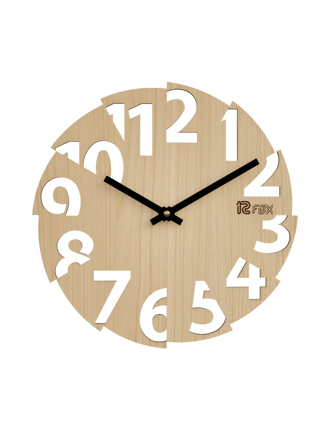 12 fox Cream Wood Handcrafted Geometric Battery Analogue Wall Clock